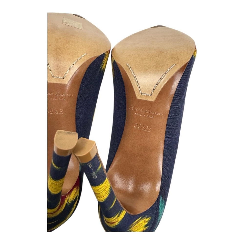 Ralph Lauren Purple Label Celia Navy Ikat Canvas Heels Pumps 38.5 EU US 8 NIB - Picture 8 of 9